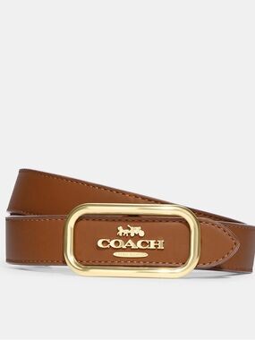 Coach Brown Leather Belt with Gold Logo Buckle